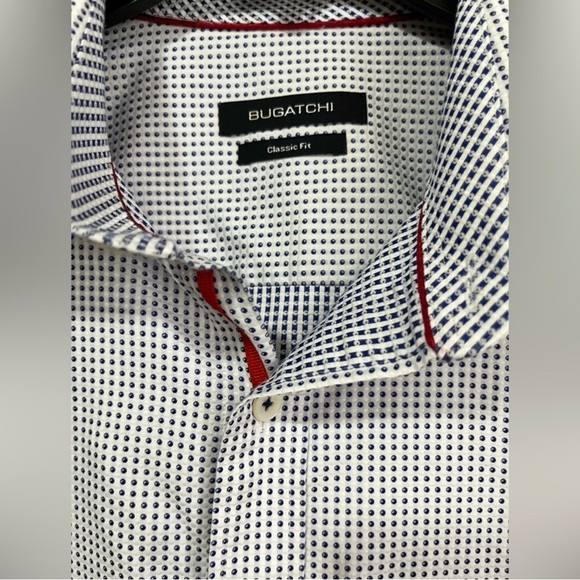 Bugatchi Classic Fit Navy Blue/White Dot Print Button Down Size L - Picture 4 of 8